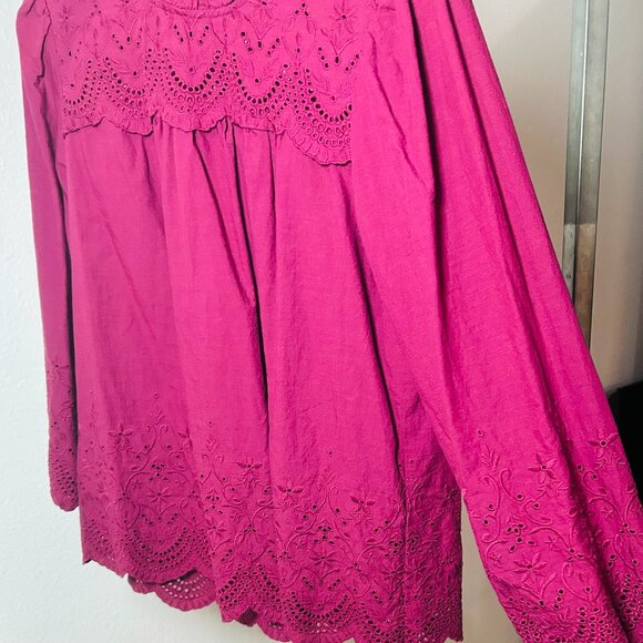 NEW Women's L Eyelet Long Sleeve Burgundy Top from Nurture by Westbound MSRP $99 - Picture 2 of 4
